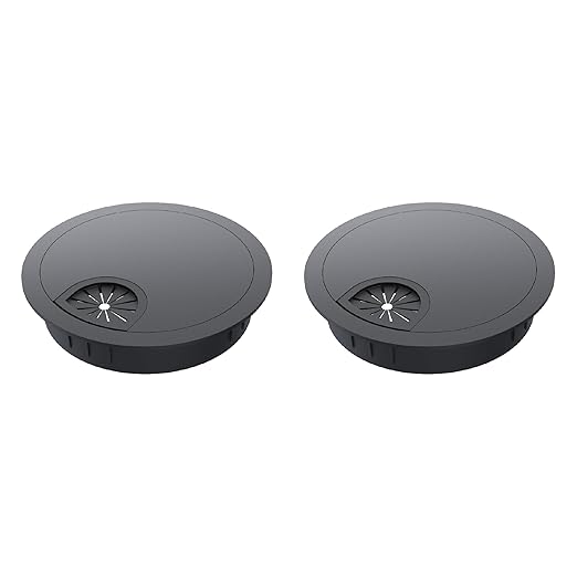 2 Pack Desk Grommet 2-1/8 Inch 53mm, Zinc Alloy Computer Desk Wire Hole Cover, Office Desktop Cord Cable Hole Metal Ring, Black