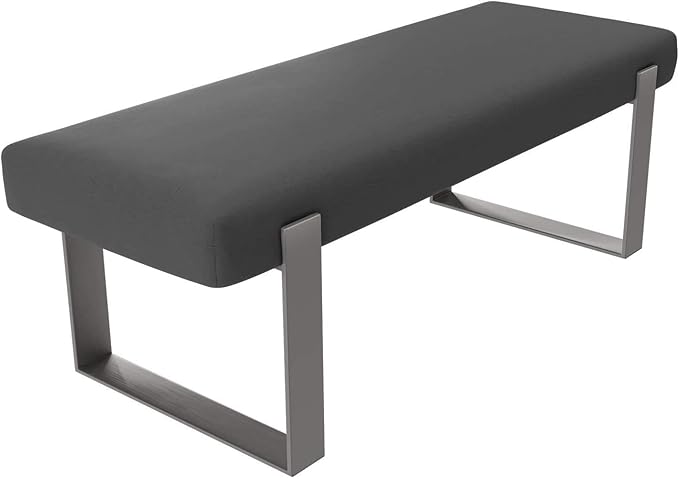 VANT Upholstered Bed Bench - Vintage Leather Grey Pewter - Brushed Nickel - Contemporary Modern, Bedroom Bench Seat, Hallway, or Entryway