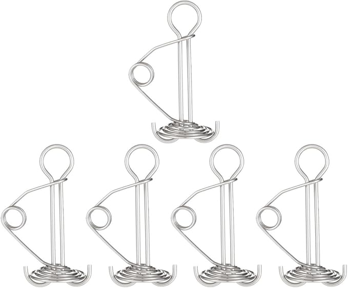 Mikinona 5Pcs High-Strength Tent Deck Pegs with Spring Buckles Silver Stainless Steel Tent Anchor Hooks for Secure Wind-Resistant Camping Canopy and Awning Fixing