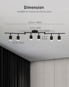 Bojim 6 Light Black Track Lighting Kit, Modern LED Track Lighting Fixtures Ceiling, Flexibly Rotatable LED Light Head with Acrylic Ring, Kitchen Ceiling Track Light (GU10, Bulbs Not Included)