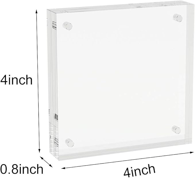 AITEE 4x4 Acrylic Picture Frames 3 Pack, 20% Thicker Block, Clear Picture Frames Freestanding Double Sided Magnetic Acrylic Lucite Frameless Transparent Square Frame Gift for Desktop Display