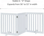 unipaws 24”H Free Standing Pet Gate for Dog Cat, Wooden Gates for Doorway, Stairs, Step Over Foldable Pet Fence for The House, Expandable Dog Barrier, Indoor Use, White