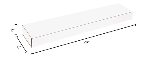 Box USA BM2662 Corrugated Mailers, 26" x 6" x 2" White (Pack of 50)