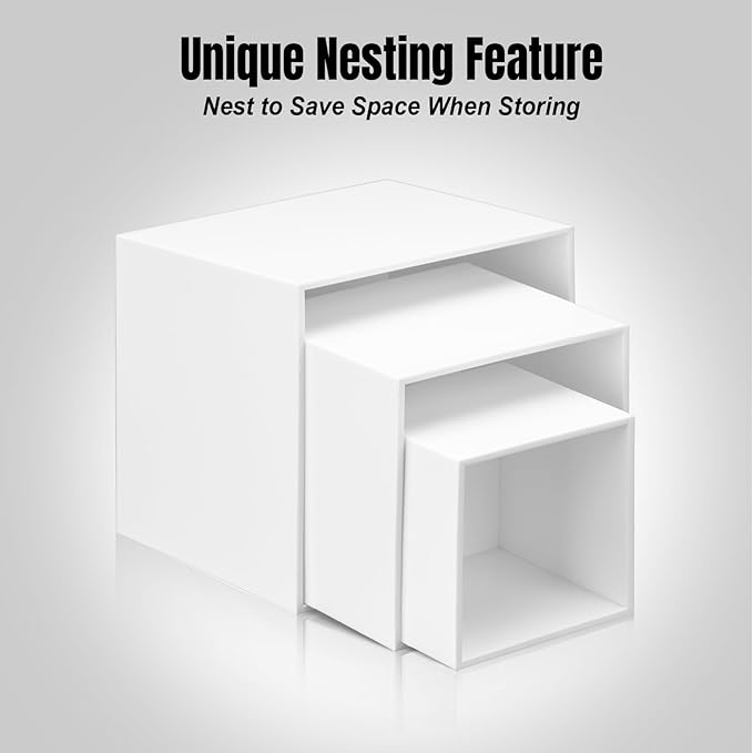 Clisela 3pcs Acrylic Cube Display Stands Box Risers with Hollow Bottoms, Food Risers for Buffet Table, Decorative Display Stand Shelf for Dessert Collectibles Jewelry Figures Show - White 3" 4" 5"