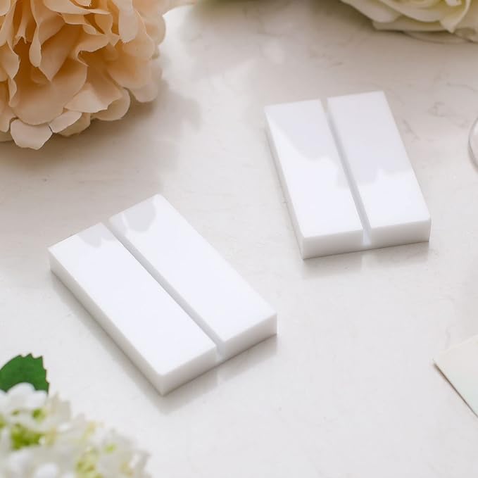 UNIQOOO 3" White Acrylic Stand | 10 Pack 3mm Slot Wedding Sign Holders, Perfect for Wedding, Table Number, Exhibition, Office, Restaurant, Business