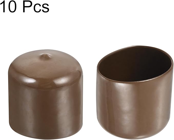 uxcell 10pcs Rubber End Caps 41mm(1 5/8") ID Vinyl Round End Cap Cover Screw Thread Protectors Brown