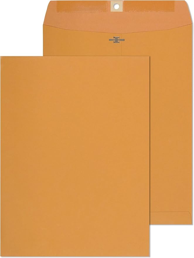 EnDoc 9 1/2 x 12 1/2 Clasp Envelopes - 100 Pack - Brown Kraft Catalog Envelopes Gummed Seal Closure – 28lb Heavyweight Paper 9.5x12.5 inch Envelopes for Home, Office, Business, Legal or School.