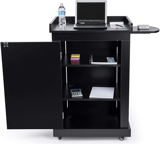 Displays2go Rolling Podiums with Adjustable Shelves – Black (OLILCTMMSBK)