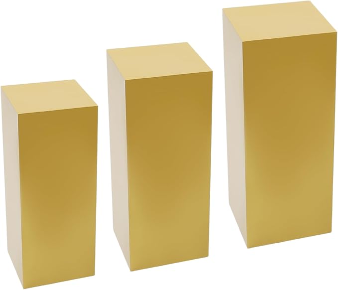 6Pcs Metal Display Pedestal Stands, Square Flower Display Pillars Rack for Wedding Party Decor, Dessert Table Display Cake Plant, Column Decorative Cube (Gold, 3PCS)