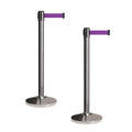 CCW Set of 2 Retractable Belt Barriers Stanchion, Polished Stainless Steel Post, RBB-100 (7.5 Foot Belt, Purple Belt)