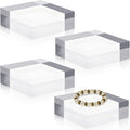Qunclay 4 Pcs 4 x 4 x 2 Inches Acrylic Square Display Block Clear Polished Acrylic Cubes Jewelry Display Stand for Jewelry Ring Showcase Holder Base Collections