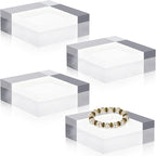 Qunclay 4 Pcs 4 x 4 x 2 Inches Acrylic Square Display Block Clear Polished Acrylic Cubes Jewelry Display Stand for Jewelry Ring Showcase Holder Base Collections