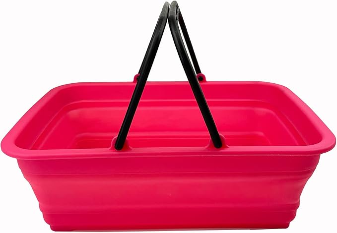 SAMMART Collapsible Basket with Handle 8L (2.1 Gallon) - Portable Outdoor Picnic Basket/Crate - Foldable Basin for Washing Dishes,Camping,Hiking (Rose Pink)