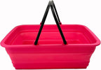 SAMMART Collapsible Basket with Handle 8L (2.1 Gallon) - Portable Outdoor Picnic Basket/Crate - Foldable Basin for Washing Dishes,Camping,Hiking (Rose Pink)
