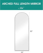 TinyTimes 65''x22'' Arched Full Length Mirror, Floor Mirror with Stand, Full Body Mirror, Wall Mirrors, Modern & Contemporary Full Length Mirrors, Aluminum Alloy Frame - Black