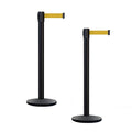 Montour Line MI650 Set of 2 Retractable Belt Barrier Stanchion, Cast Iron Base, Black Powder Coated Steel Post (16 ft Yellow Belt)