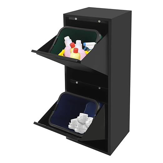 Dual Tilt Out Trash Can Cabinet Waste and Recycling Bin Combo Large Garbage Cans for Kitchen Home Stainless Steel Dog Proof Trash Can Cabinet