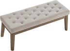 24KF Velvet Upholstered Buttons Tufted Entryway Bench with Solid Wood Leg,Bed Bench Ottoman with Padded Seat,5034-Taupe