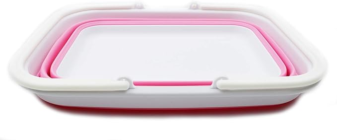 SAMMART 9.2L (2.37Gallon) Collapsible Tub with Handle - Portable Outdoor Picnic Basket/Crater - Foldable Shopping Bag - Space Saving Storage Container (1, White/Pink)