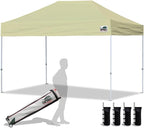 Eurmax USA 8'x12' Pop Up Canopy Tent Commercial Instant Canopies with Heavy Duty Roller Bag,Bonus 4 Sand Weights Bags (Beige)