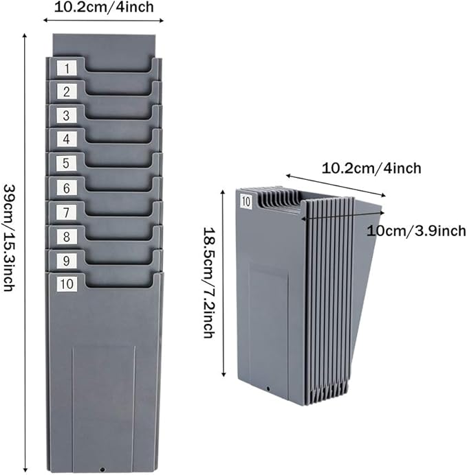 Time Cards Rack, Expand Time Card Holder with 10 Slots Plastic Wall Mount Time Cards Holder Racks with Screw for Office,Factory to Record Attendance Time Indoor,Outdoor