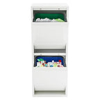 Recycling Trash Cabinet with 2 Bins & Tilt-Out Door – 15-Gallon Stainless Steel Organizer for Kitchen, Garage – Dual Waste Sorting System for Homeowners (White)