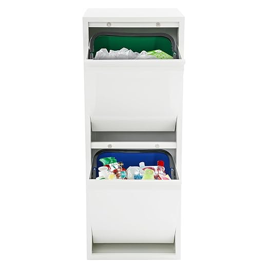 Dual Tilt Out Trash Can Cabinet Waste and Recycling Bin Combo Large Garbage Cans for Kitchen Home Stainless Steel Dog Proof Trash Can Cabinet