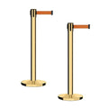 Montour Line MI650 Set of 2 Retractable Belt Barrier Stanchion, Cast Iron Base, Polished Brass Post (16 ft Orange Belt)