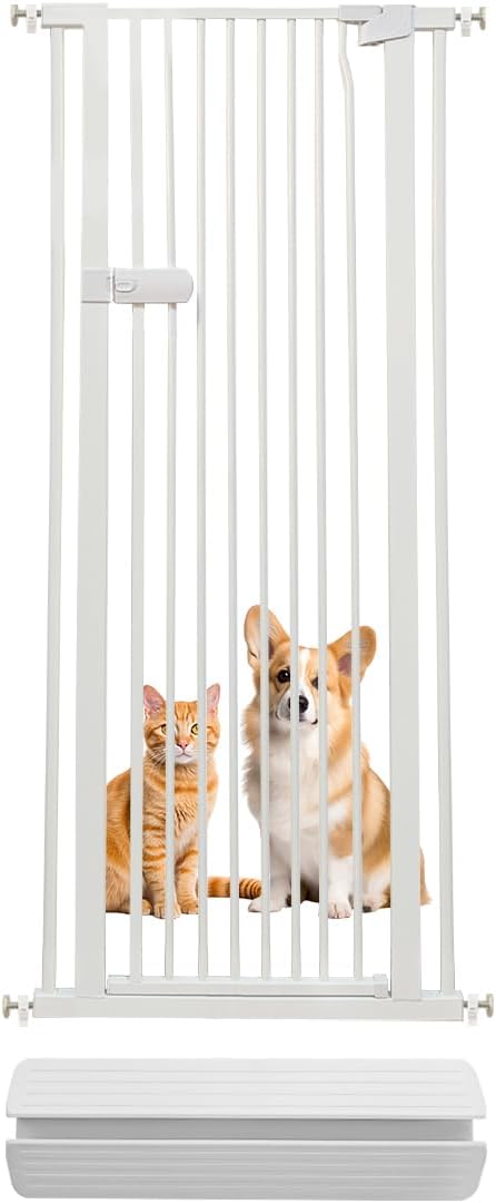 Lumizone Extra Tall Cat Gate 61.02" High Pressure Mounted Extra Wide 2025 New (17 Sizes) 1.37" Gap No Drilling Auto-Close One-Handed Operation Tall Pet Gate for Dogs(White, 61.02" H x 26.18"-29.91" W)