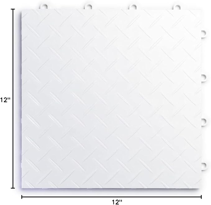 Big Floors RaceDeck Diamond Plate Design, Durable Interlocking Modular Garage Flooring Tile (White, 48 Pack of 12 x 12" Tiles)