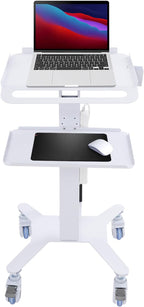 Computer Cart Mobile Standing Workstation with Power Strip, Salon Spa Beauty Machine Trolley Stand, Adjustable Height Computer Cart with 4 Wheels for Placing Computers, Mainframes