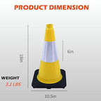 8 Pack 18 Inch Yellow Traffic Cones Black Base Durable, Training Markers for Basketball Drills, School Playground, Field Boundary (8, Yellow, 18 Inch)