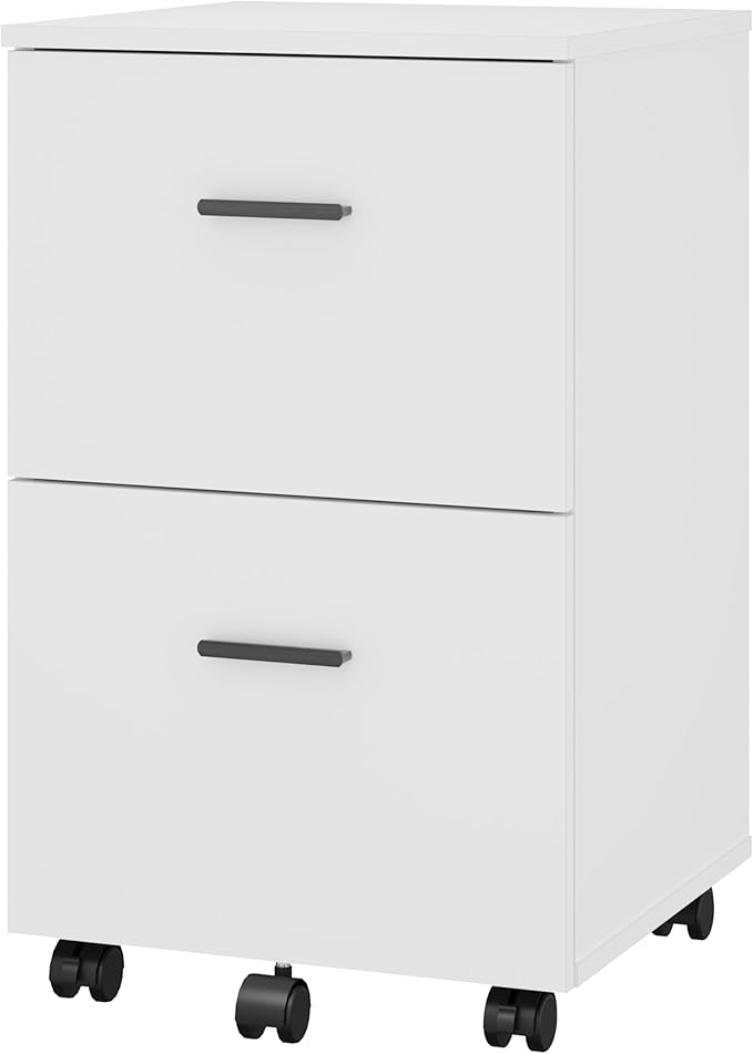 Panana 2 Drawer Wooden Mobile File Cabinet, Rolling Filing Cabinet with Wheels, Under Desk Storage Organizer for Letter/A4 Sized Files Home Office (WHITEE)