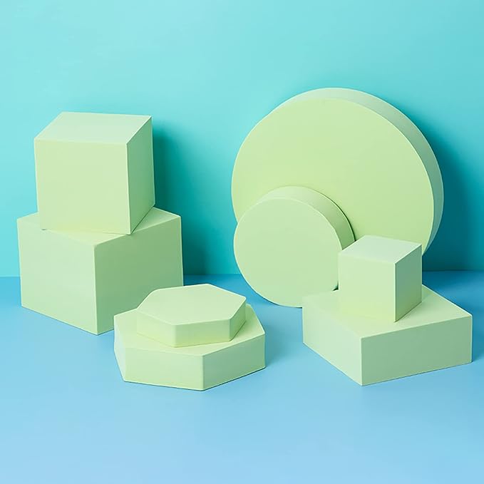 8PCS Geometric Cube Photo Props Set, Hard Foam Photography Background Props for Goods, Crafts, Lipstick, Jewelry, Cosmetics, Makeup Tools, Food (Green)