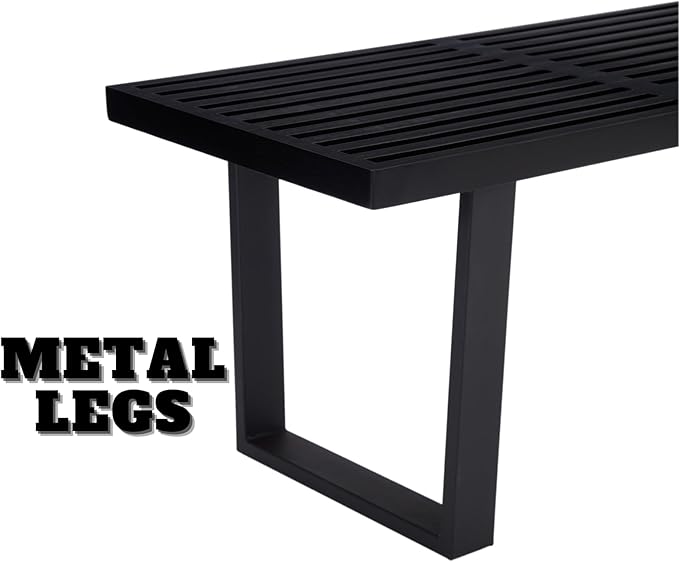 55" Black Solid Wood Entryway Bench, Modern Nelson End of Bed Bench for Bedroom w/Metal Legs, Dining Bench Long Ottoman for Front Entryway Living Room Dining Room Kitchen