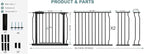 Extra Wide Baby Dog Gates for Doorways Tension Indoor Safety Gates Black Metal Large Pressure Mounted Pet Gate Walk Through Dog Gate for The House Stairs (Black, 86.3"-105"/219-267CM)