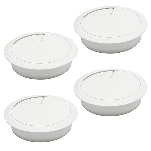 Desk Grommet 2-3/8" (60 mm), Desk Cord Hole Cover, Cable Grommet ABS Plastic, Desk Hole Grommet for Office and Home Table Cable, Detachable Adjustable Cable Cord Organizer (White 4 Pcs)
