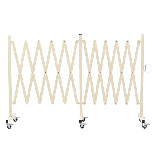 GYMTIME Expandable Metal Barricade, Flexible Mobile Safety Barrier, Folding Security Gate with Casters, Adjustable Traffic Temporary Fence for School, Shopping Mall, 16 Feet, Milkyellow