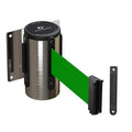 Crowd Control Warehouse - CCW Series WMB-120 Fixed Wall Mount Retractable Belt Barrier - 11 Foot, Green Belt with Stainless Steel Case
