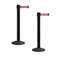 Crowd Control Warehouse CCW Series RBB-150 - Set of 2 Stanchion Retractable Belt Barriers - 16 Foot, Red"Caution - DO NOT Enter" White Letter Belt with Black Steel Post - Easy Assembly