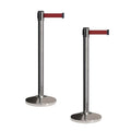 CCW Set of 2 Retractable Belt Barriers Stanchion, Polished Stainless Steel Post, RBB-100 (9 Foot Belt, Maroon Belt)
