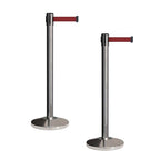 Crowd Control Warehouse CCW Set of 2 Retractable Belt Barriers Stanchion, Polished Stainless Steel Post, RBB-100 (7.5 Foot Belt, Maroon Belt)
