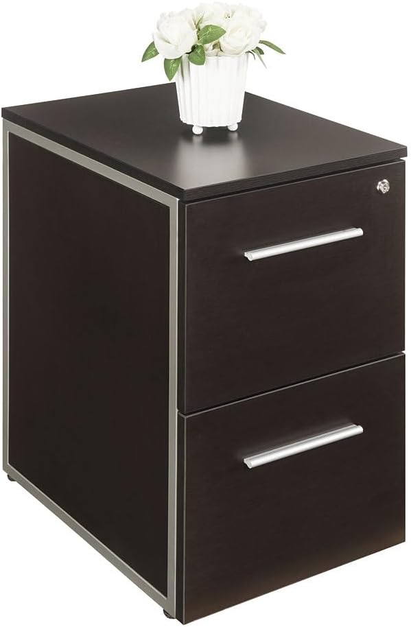 nbf signature series at Work Office Files Pedestal Cabinet - Two Drawer File Cabinet with Lock - Espresso Laminate Office Filing Cabinets - 26.46" H Modern Mobile File Cabinet Document Storage