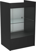 Glass Front Cash Register Stand – 24" W x 18" D x 38" H – Black Retail Counter with Sliding Glass Door & Locking Storage Cabinet