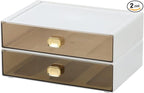 Spacious Desktop Storage Box, 2 Large Storage Drawers, Stackable Office Desk Drawer Organizer and Accessories, Printer Paper Organizer, White Plastic Drawers for Workspace