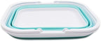 SAMMART 15.5L (4.1 Gallons) Collapsible Tub with Handle - Portable Outdoor Picnic Basket/Crater - Foldable Shopping Bag - Space Saving Storage Container (White/Lake Green)