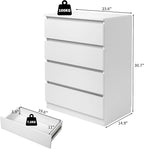 Dresser for Bedroom, Modern Wood Dresser Chest of Drawers, No Handle Storage Cabinet for Girls, Anti-Tipping Device, Living Room, Home Office, Hallway Organizer (White, 4 Drawers)