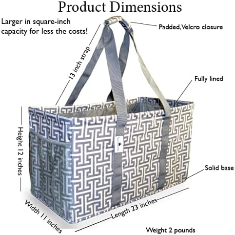 Extra Large Reusable Grocery Tote, premium quality canvas, stands upright & collapses, sturdy base, waterproof for beach/pool towels, storage, picnicking, tailgating, sport equipment, Max Logo