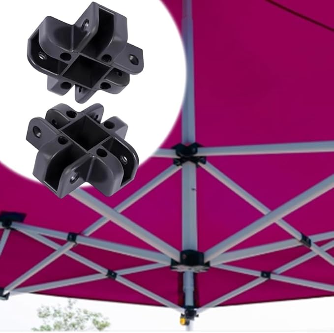 Pop-Up Canopy Center Connector 4-Way Black Plastic, Fits 34×34mm Square Tubes for Gazebo Tent and Awning Frames, Quick Screw-On Assembly, 4-Pack for Outdoor Camping Use(Upper Four Forks)