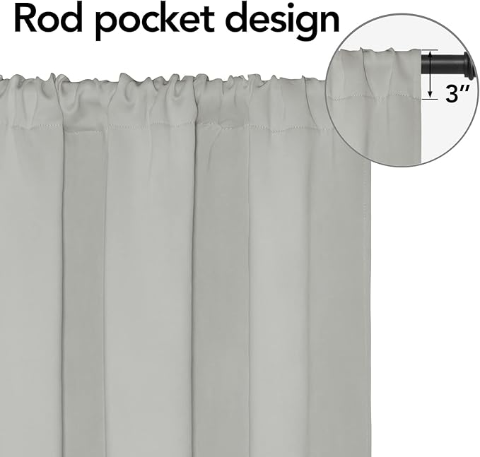 Easy-Going Rod Pocket Blackout Curtains for Bedroom, Room Darkening Window Curtains for Living Room, Thermal Insulated Noise Reduction Solid Window Drapes, 2 Panels(52x84 in, Greyish White)